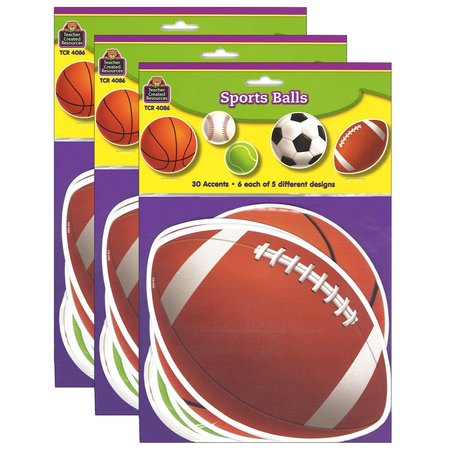 TEACHER CREATED RESOURCES Sports Balls Accents, 30 Pieces, PK3 TCR4086